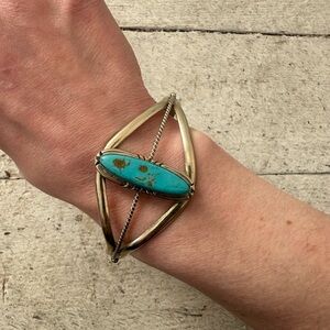 Vintage Mexican Sterling Turquoise Cuff Bracelet